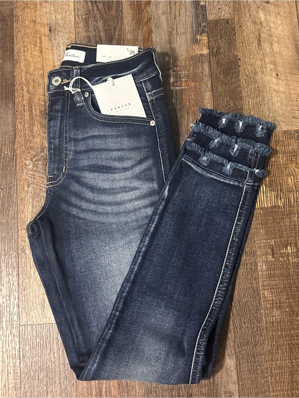 KanCan Dark Indigo Frayed Ankle Skinny Jeans